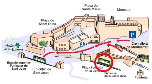 Mapa amb les ubicacions del Santuari de Montserrat / Mapa con las ubicaciones del Santuario de Montserrat